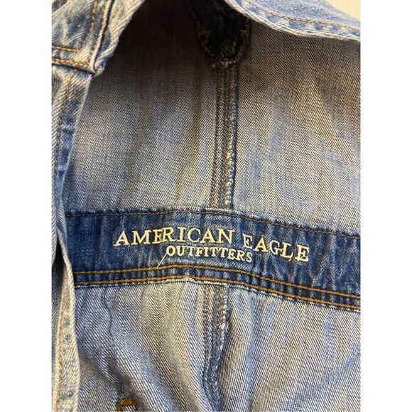 American Eagle denim short overalls medium M distressed #54485 - Picture 5 of 8